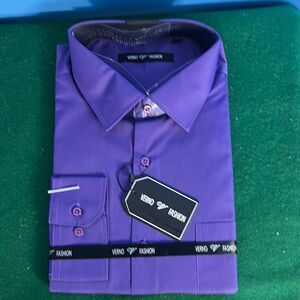 Verno Fashion Men’s Dress Shirt 17/17.5 34/35 Purple Long Sleeve Button Up